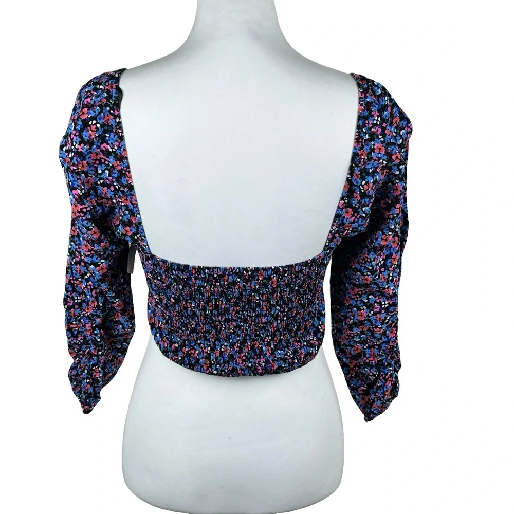 Zara Colorful Floral Convertible Halter 3/4 Sleeve Off Shoulder Crop Top Medium